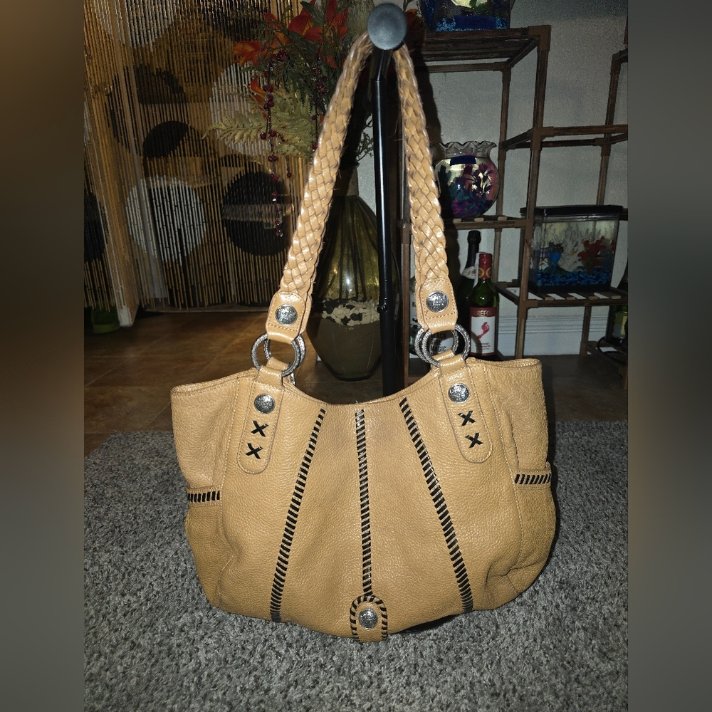 Brighton Tan Woven Handle Women's Large Shoulder Bag - Picture 7 of 12